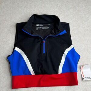 Sports Illustrated Active Cropped Vest Sleeveless Mock Neck Black Red Top XL NEW